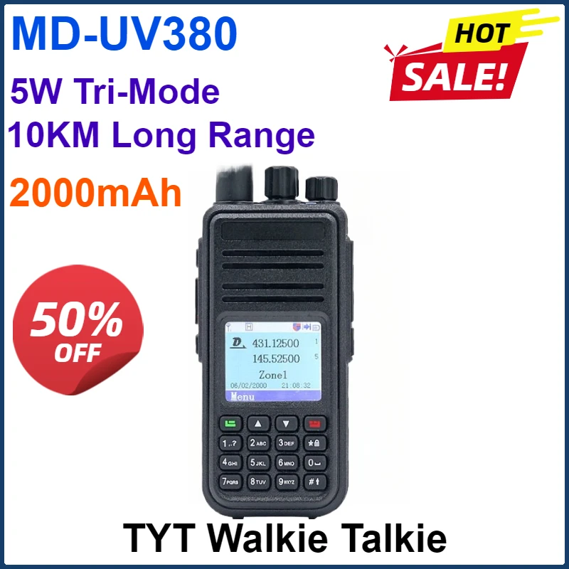 

2000mAh TYT 5W MD-380 DMR Radio Compatible with Motorola Tier1/2 Dual Band UHF VHF Digital Walkie Talkie md380 DMR DM-8HX