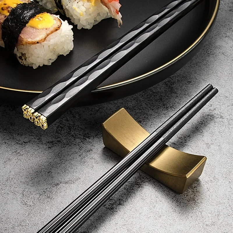 Japanese Chopsticks Set Alloy Non Slip Sushi Chop Sticks Set Gift Reusable Anti-mildew Cooking Chopsticks Tableware Gift Kitchen
