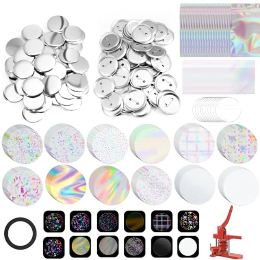 

500 Sets Button Maker Supplies, 2.25 Inch 58mm Pin Maker Supplies, Including Metal Cover, Metal Back Cover, Round Badge Sparkli