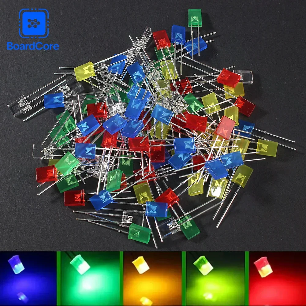 100PCS 2x5x7mm Square LED Diodes 5 Colors (White/Red/Yellow/Blue/Green) 2*5*7mm 20ma Light-emitting Diode for Electronics