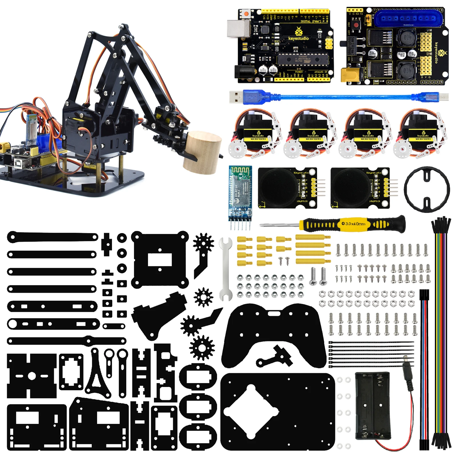 Keyestudio-Garra Mecânica Robot Arm Kit, Acrílico PS2 4DOF, 180 Graus, DIY Robot, Programação STEM, Brinquedos para Arduino