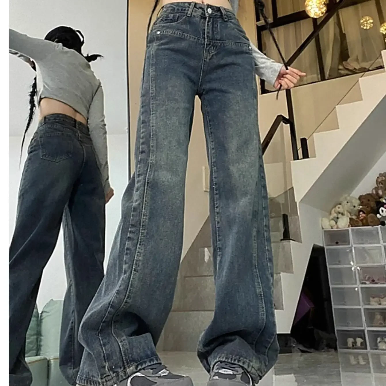 Pantalones vaqueros Y2k para mujer, pantalones de pierna ancha holgados Vintage, moda versátil, Vaqueros rectos, cómodos y adelgazantes
