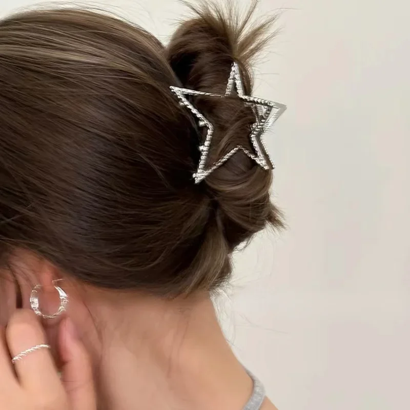 Korean Charm Five-pointed Star Hair Claw Hairpin Summer Heart-shaped Shark Clip Metal Hair Accessories for Women Headdress