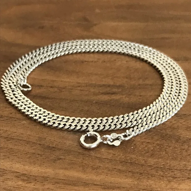 N S925 Silver Simple Car Chain Necklace Trendy Men And Women Fashion Whip Chain Necklace Silver Jewelry