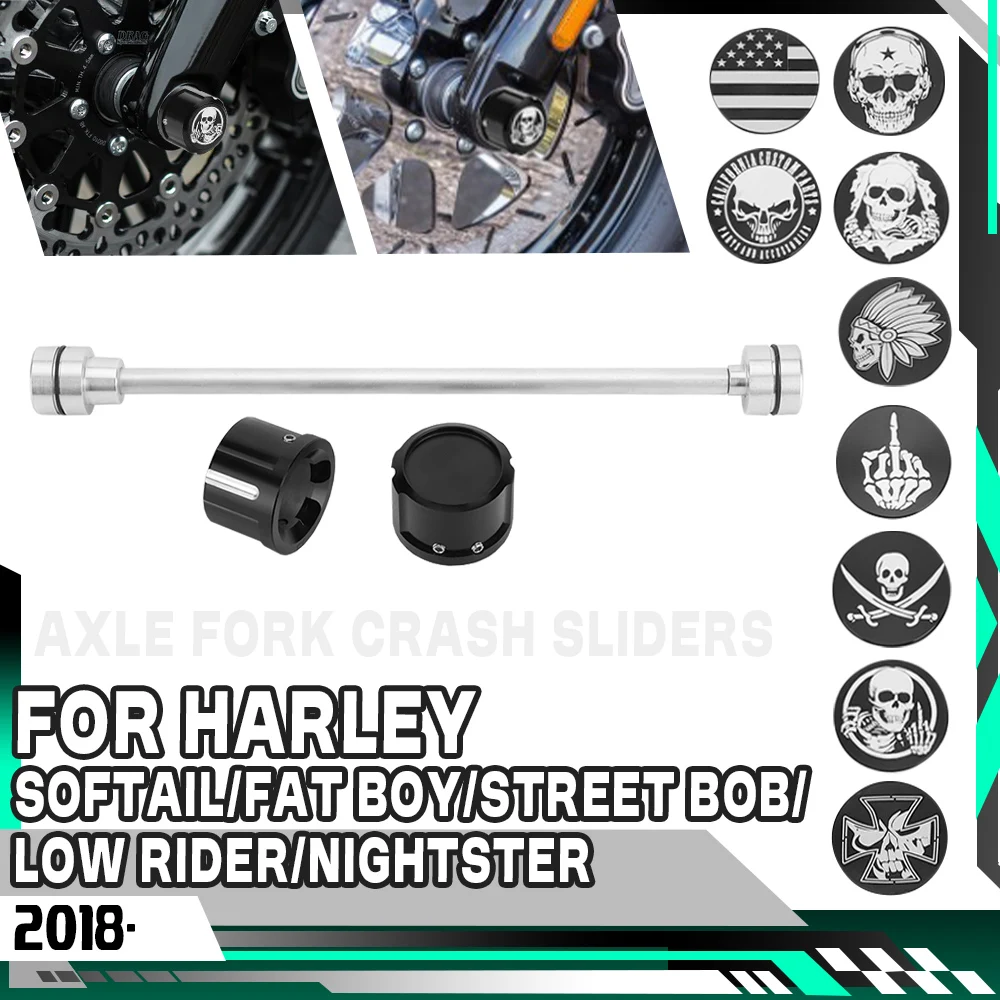 

Защитные слайдеры для передней оси и вилки мотоциклов Harley Softail 2018 года и новее (Fat Boy, Street Bob, Nightster 975) – защита рамы от падений