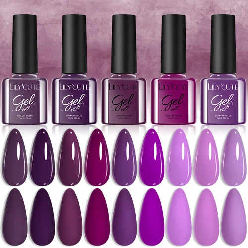 LILYCUTE 7ml serie púrpura Esmalte de uñas en Gel Vernis colorido Semi permanente Nail Art Manicura Soak Off LED Esmaltes de uñas en Gel UV