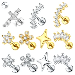 1/5Pcs 316L Surgical Steel Tragus Piercing Stud Earring Internally Threaded Flower Labret Monroe Cartilage Helix Ear Jewelry