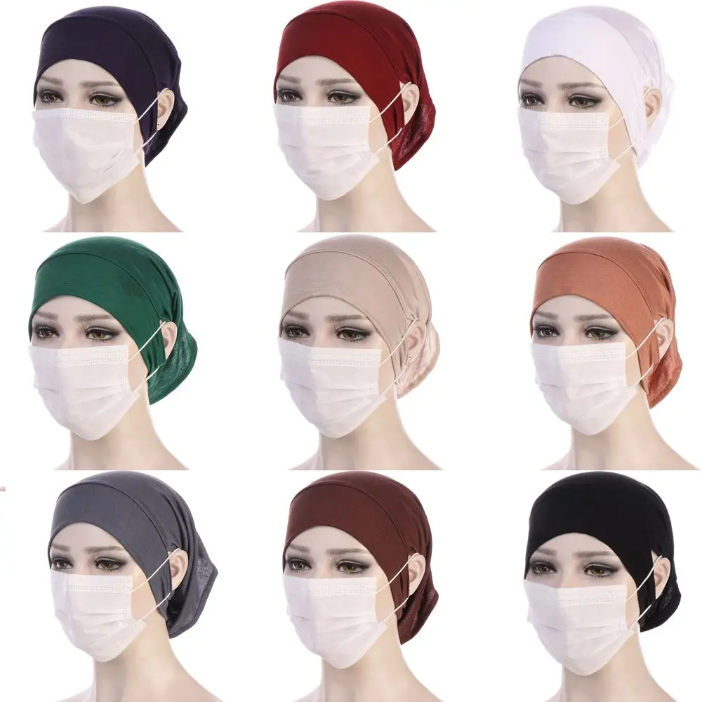 Solid Color Women's Islamic Under Scarf Ready Women's Hijab Undercap with Ear Hole Hijab Caps Bandanas Cap Under Caps for Hijabs