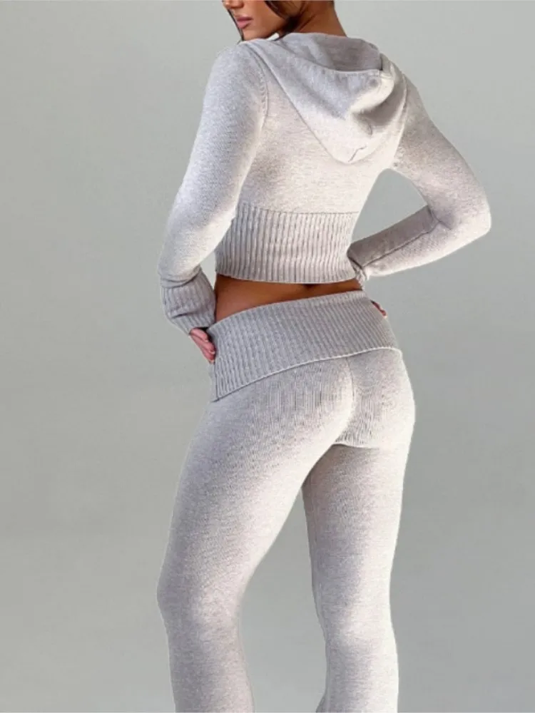 الموضة العصرية محبوك 2 قطعة مجموعات المرأة ضئيلة قصيرة مقنعين سترة بنطلون قطعتين مجموعة الشارع الشهير سيدة التنقل الملابس