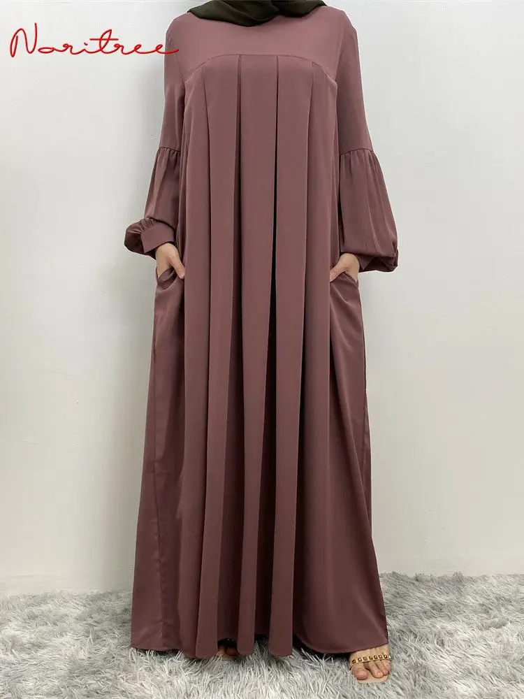 

Dubai Vacation Lantern Sleeve Long Muslim Dress Kaftan Dress Abaya Dubai Luxury Muslim Fashion Pleated Robes Abayas WY1465