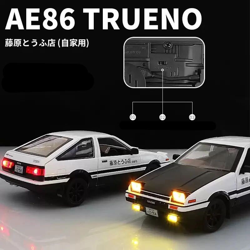 1:20 Movie Car INITIAL D AE86, modelo de coche de aleación fundido a presión y vehículos de juguete, modelo de coche de Metal, simulación de luz de