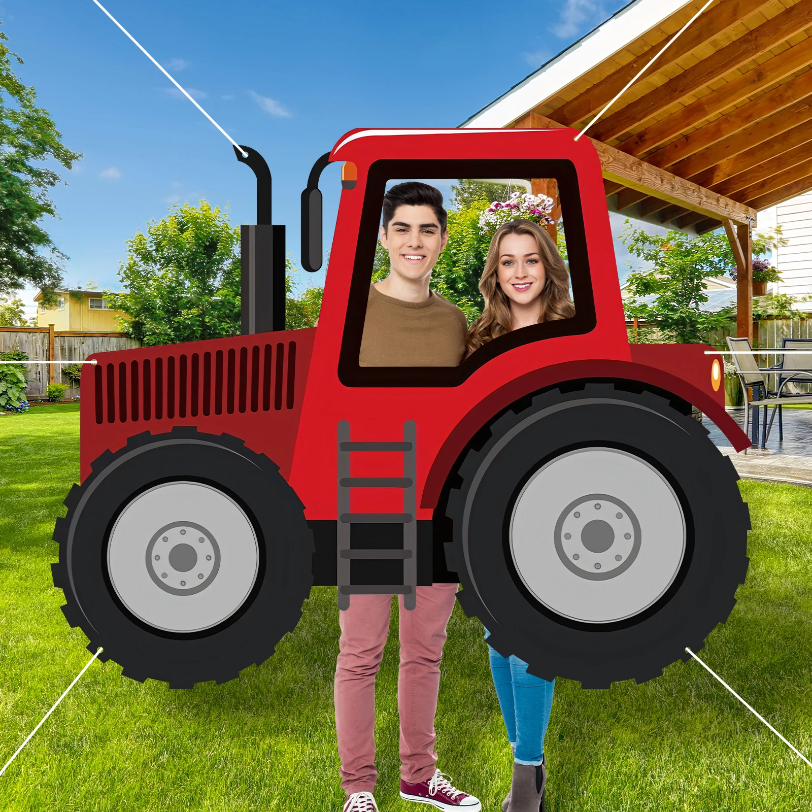 Roter Traktor-förmiger Foto-Requisiten-Hintergrund, Dekorationen im Bauernhof-LKW-Stil, Kindergeburtstags-Party-Zubehör für drinnen und draußen, Bauernhaus-Optik