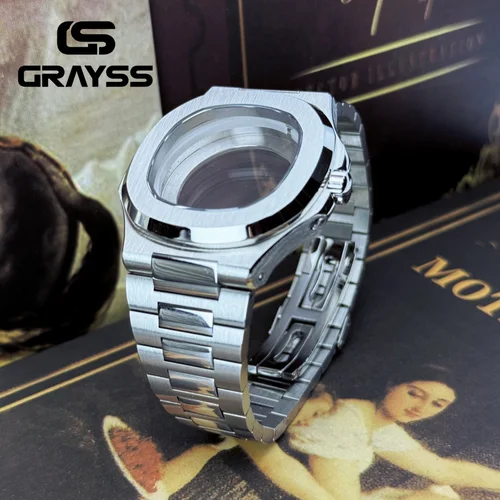 Imagen 2 del producto Caja de reloj cuadrada, pulsera de acero 316L para Nautilus NH34 NH35 NH36 4r35, pieza de repuesto de reloj de cristal de zafiro con movimiento