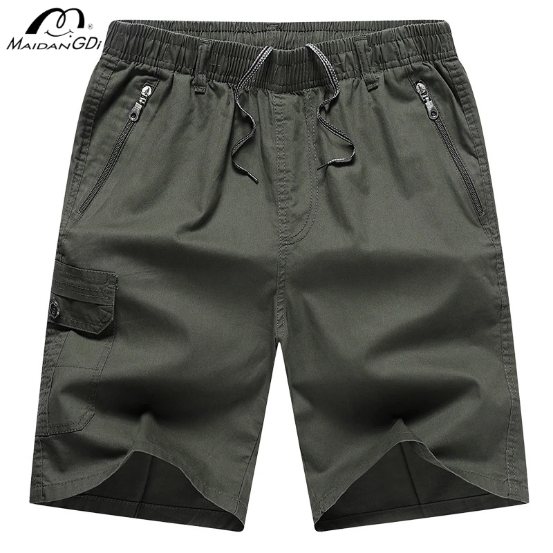 MAIDANGDI-Puro algodão Workwear Shorts dos homens, roupas masculinas extragrandes, bolsos grandes, tecido respirável, calças de 5 peças, monocromático