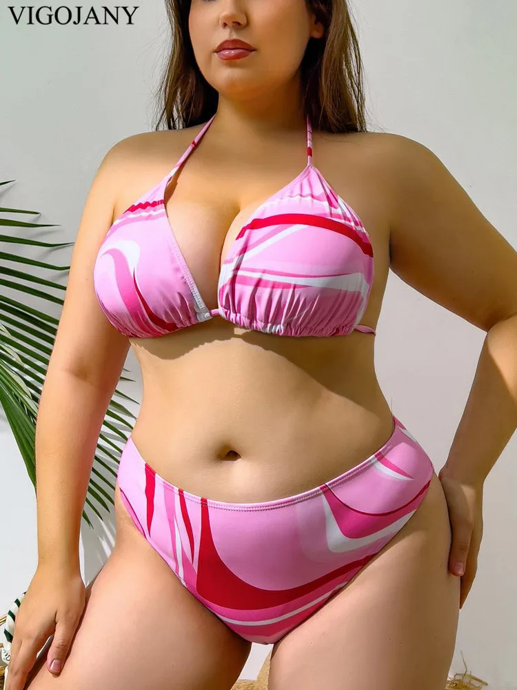 VigoJany 2025 Print 3-częściowy długi rękaw Smock Plus Size Push Up Bikini Kobiety Wysoka talia Duży kostium kąpielowy Plaża Chubby Strój kąpielowy