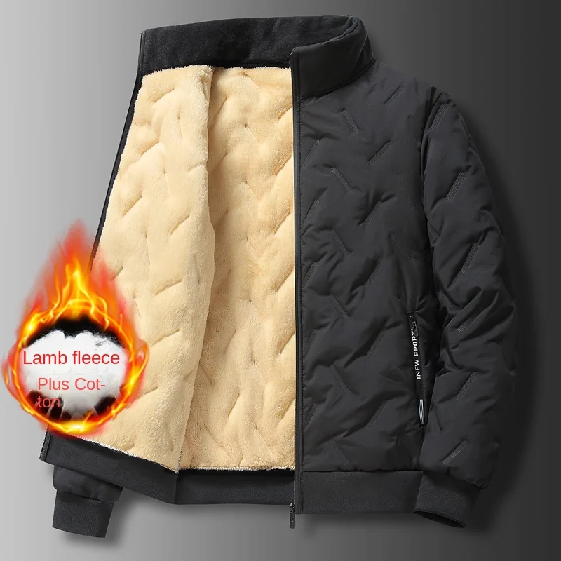 

Мужское зимнее хлопковое пальто из искусственной шерсти, толстое хлопковое пальто, теплое и повседневное универсальное свободное хлопковое пальто с воротником-стойкой большого размера