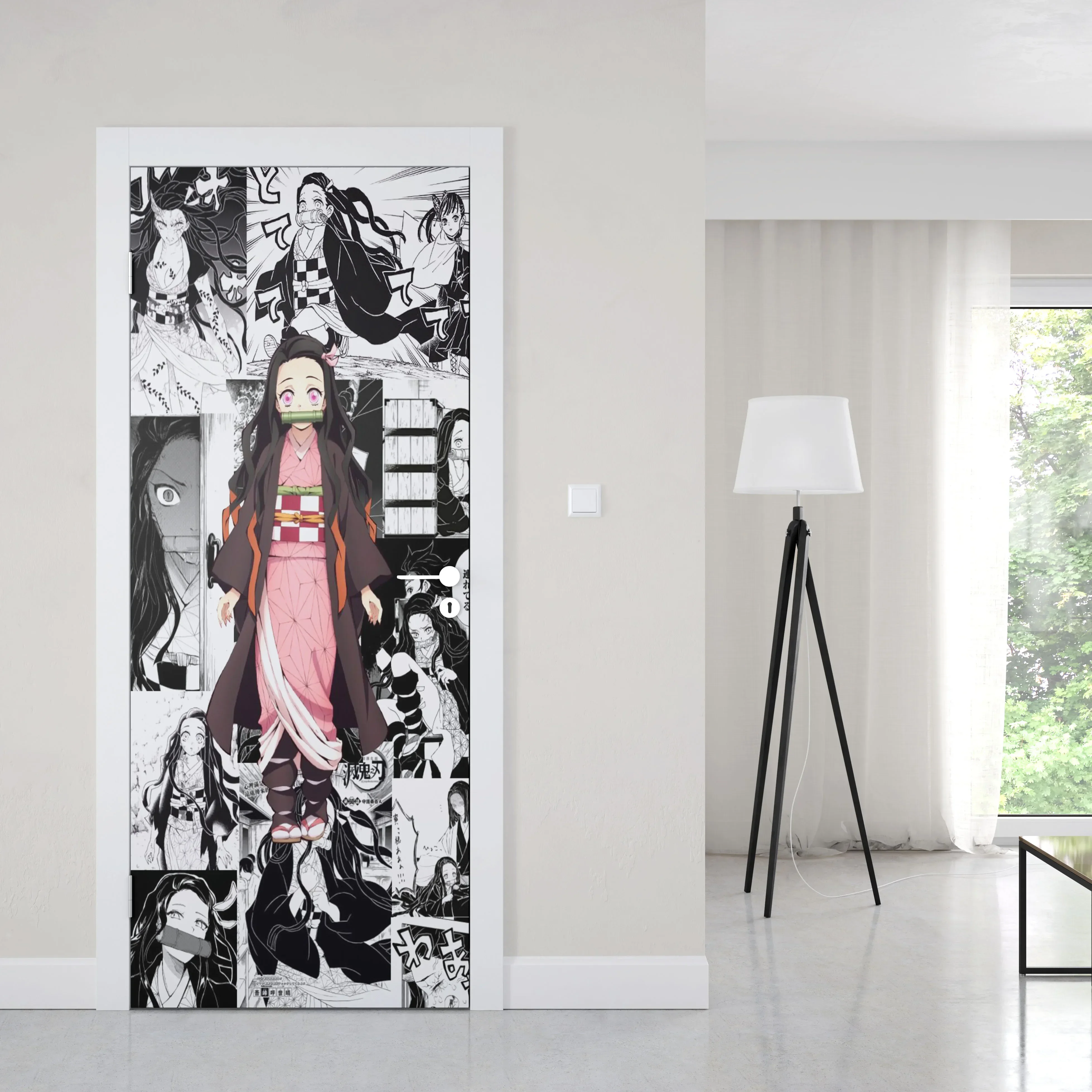Manga Demon Slayer Door Sticker Decoration Wall  paper Art  Decals 3D Duer Stickers Anime Poster Fridge Decor Gift