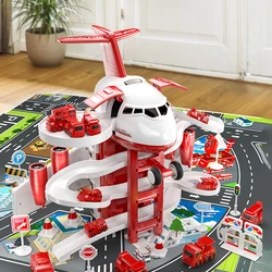 The children's deformation transport plane toy and fire rail car are suitable for children aged 3-7 and come with a game mat.