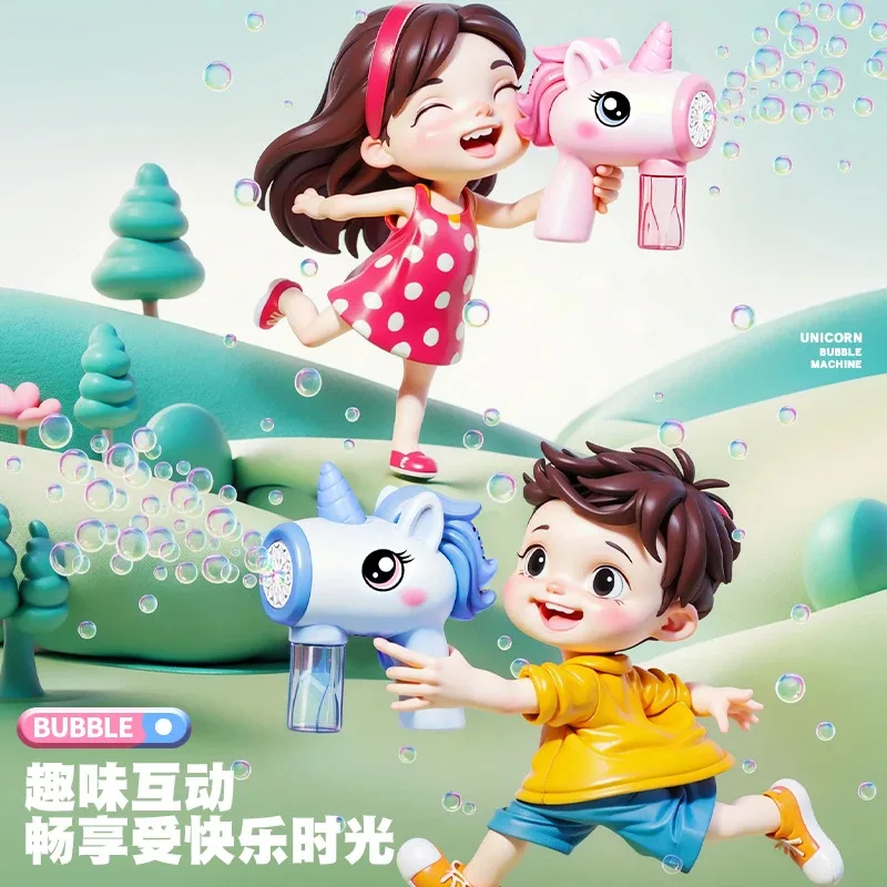 Unicorn Electric Bubble Gun Luminous Bubbles Machine Automatic Soap Blower with Outdoor Party Kids Games Children Gift Toy