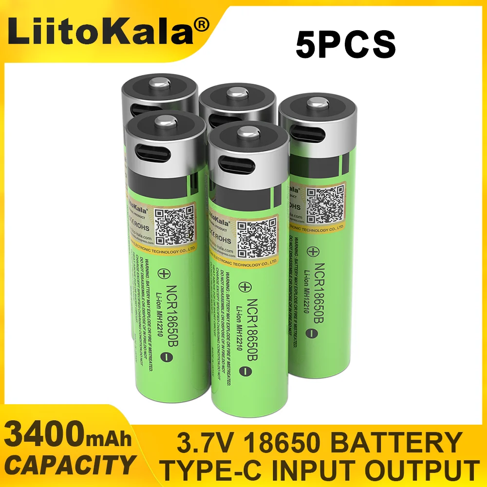 1-36PCS LiitoKala NCR18650B USB Charging 18650 Lithium ion 3400mAh Large Capacity 3.7V Lithium Battery Used for Remote Control