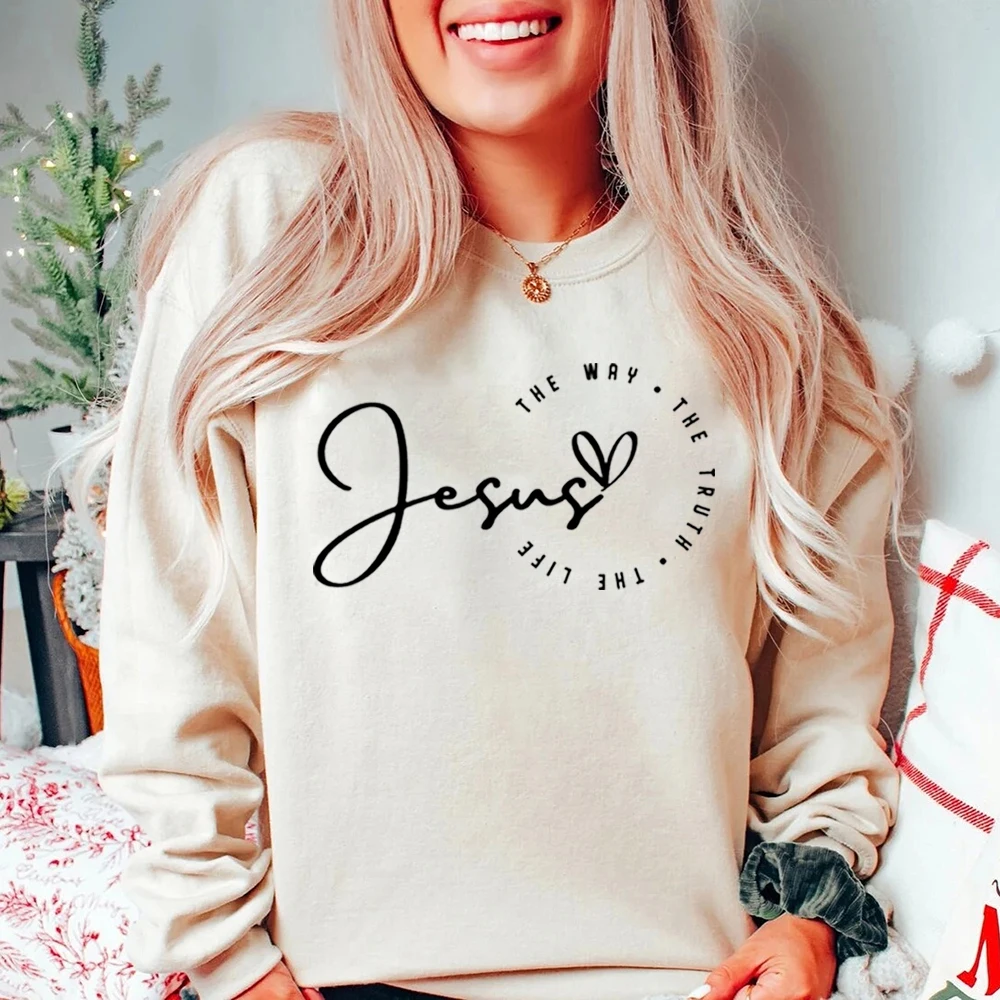 Felpa religiosa vintage Gesù Pullover girocollo Camicia cristiana retrò Maglione versetto della Bibbia Felpe unisex a maniche lunghe