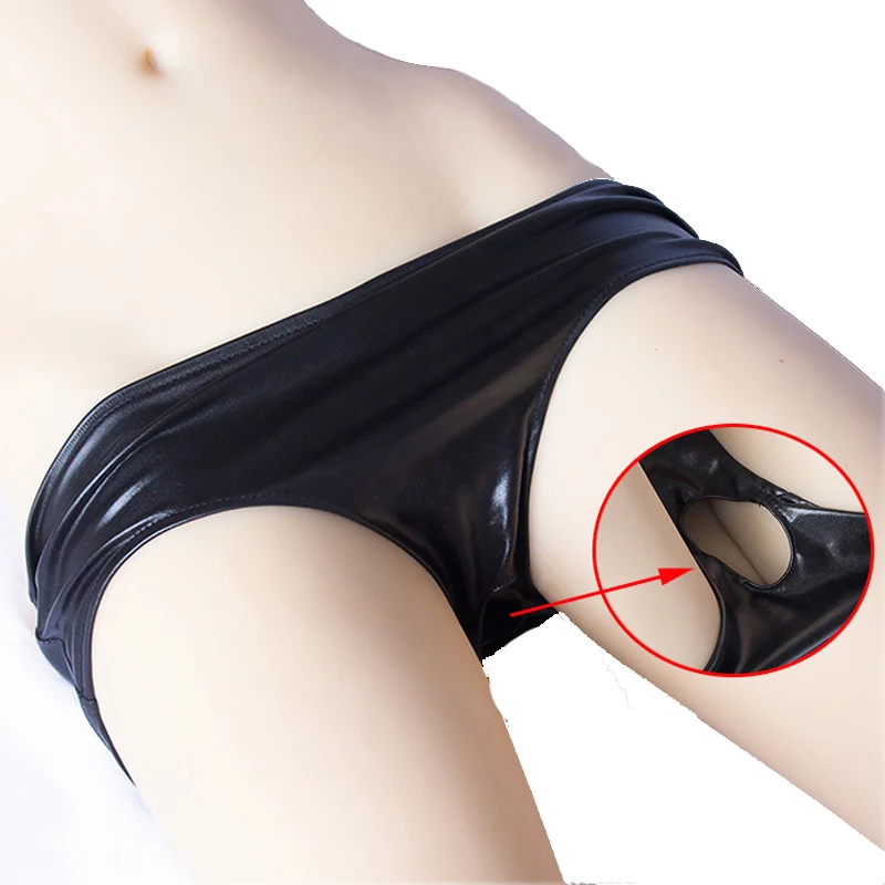 

Sexy Crotchless Panties for Women Sex Leather Open Crotch Briefs Sex Lingerie Strap on Penis Chastity Panty with Hole Underpants