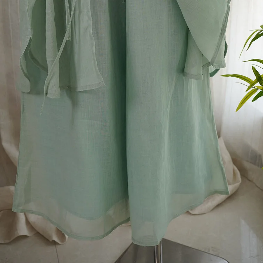 UMI MAO 2 Set Summer New Style Literary Ramie Three-Quarter Sleeve Color Button Mid-Length Loose Top With Wide-Leg Pants