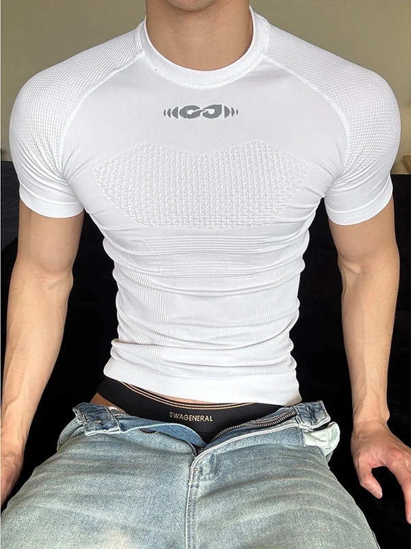 

Qui Dry Breathable Fitn ort Sve Men's Summer Cycling Suit Slimming Muscle ow Thin Training Running Sport T-irt