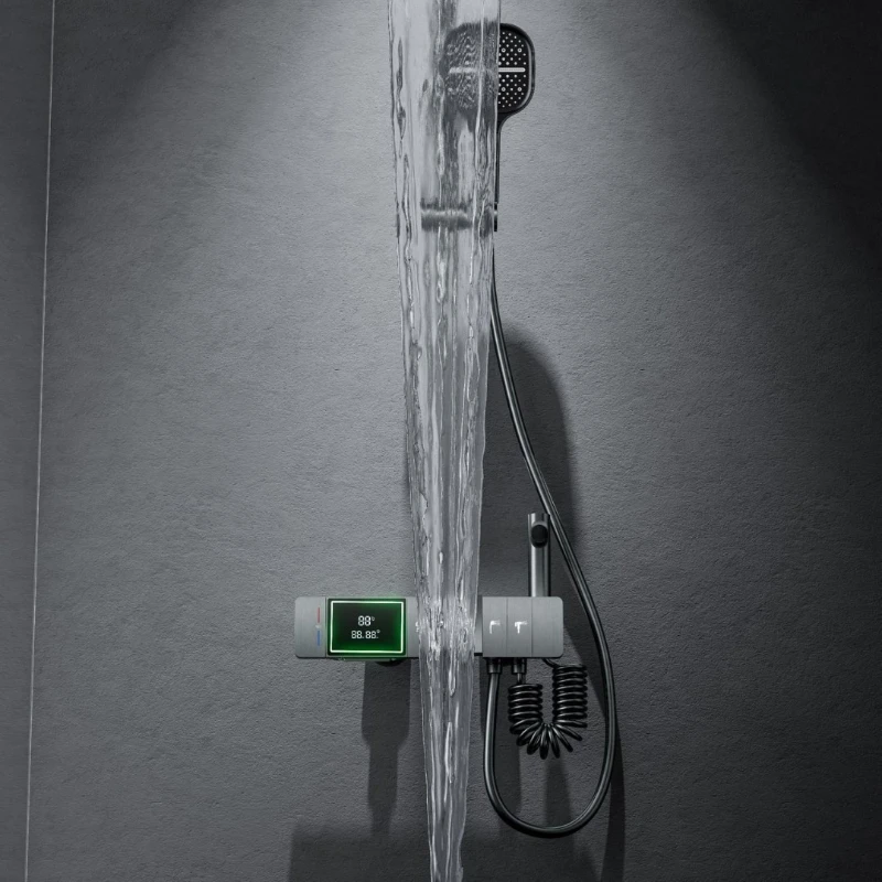

All copper shower set 4 functions pressurized shower digital display shower hot and cold constant temperature bath faucet
