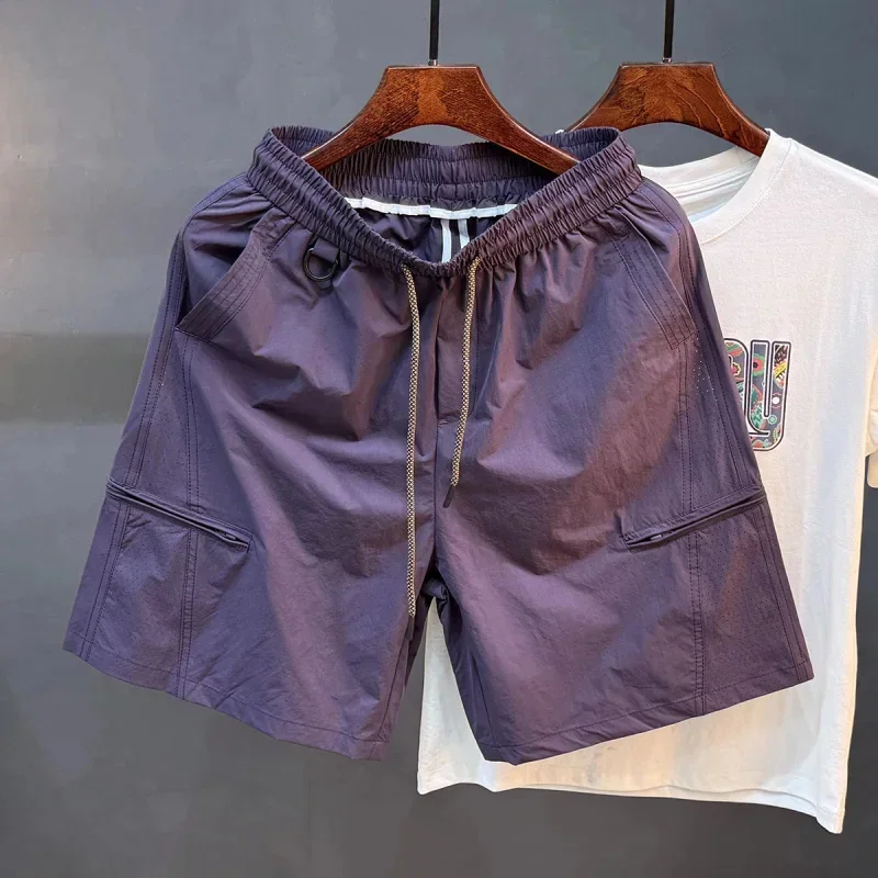 

2026 summer new retro workwear shorts for men, loose, quick drying, breathable, elastic, casual five point beach pants