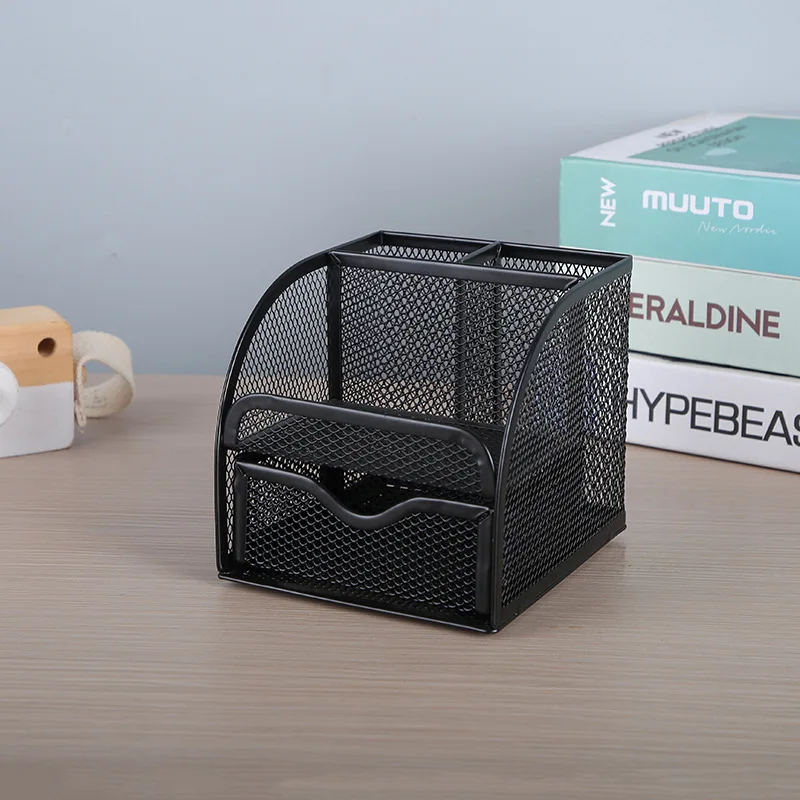 Metal 7-Grid Multifunctional Combined Pen Holder, Ins Style Hollow Out Desktop Storage Box