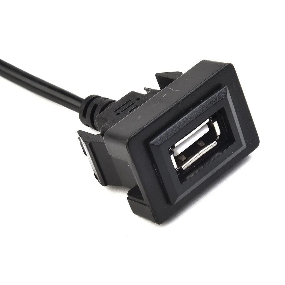 Black USB Extension Cable 25cm Car Center Console Dashboard Flush Mount Male To Female Port Socket 2.0 Adapter