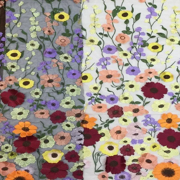 جديد متعدد الألوان ثلاثي الأبعاد العائمة زهرة شبكة نسيج الدانتيل والتطريز اليدوية لوليتا المرحلة تنورة اكسسوارات الزفاف #2