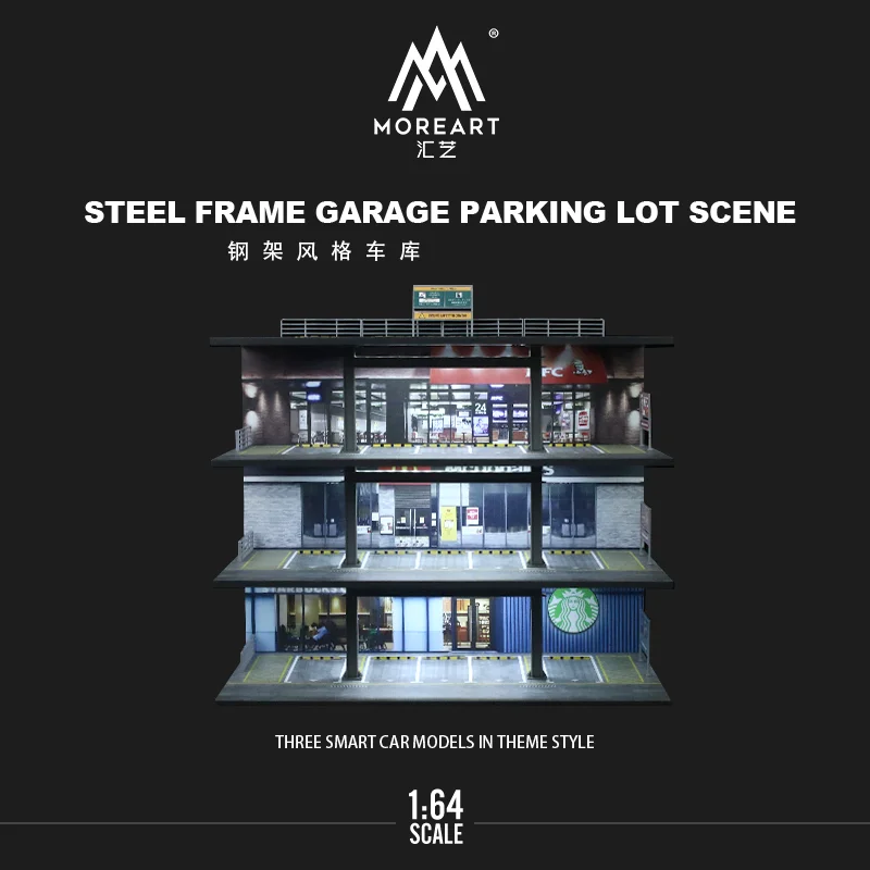MOREART 1:64 Scale Diorama Car Garage Model Assemble Lighting Car Parking Lot Backdrop Display Scene Model Toy Collection