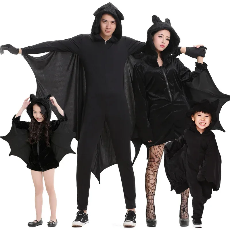 

Halloween Carnival Party Cosplay Costumes Family Matching Black Bat Vampire Costume for Adult Children Kids Bat Cosplay Jumpsuit