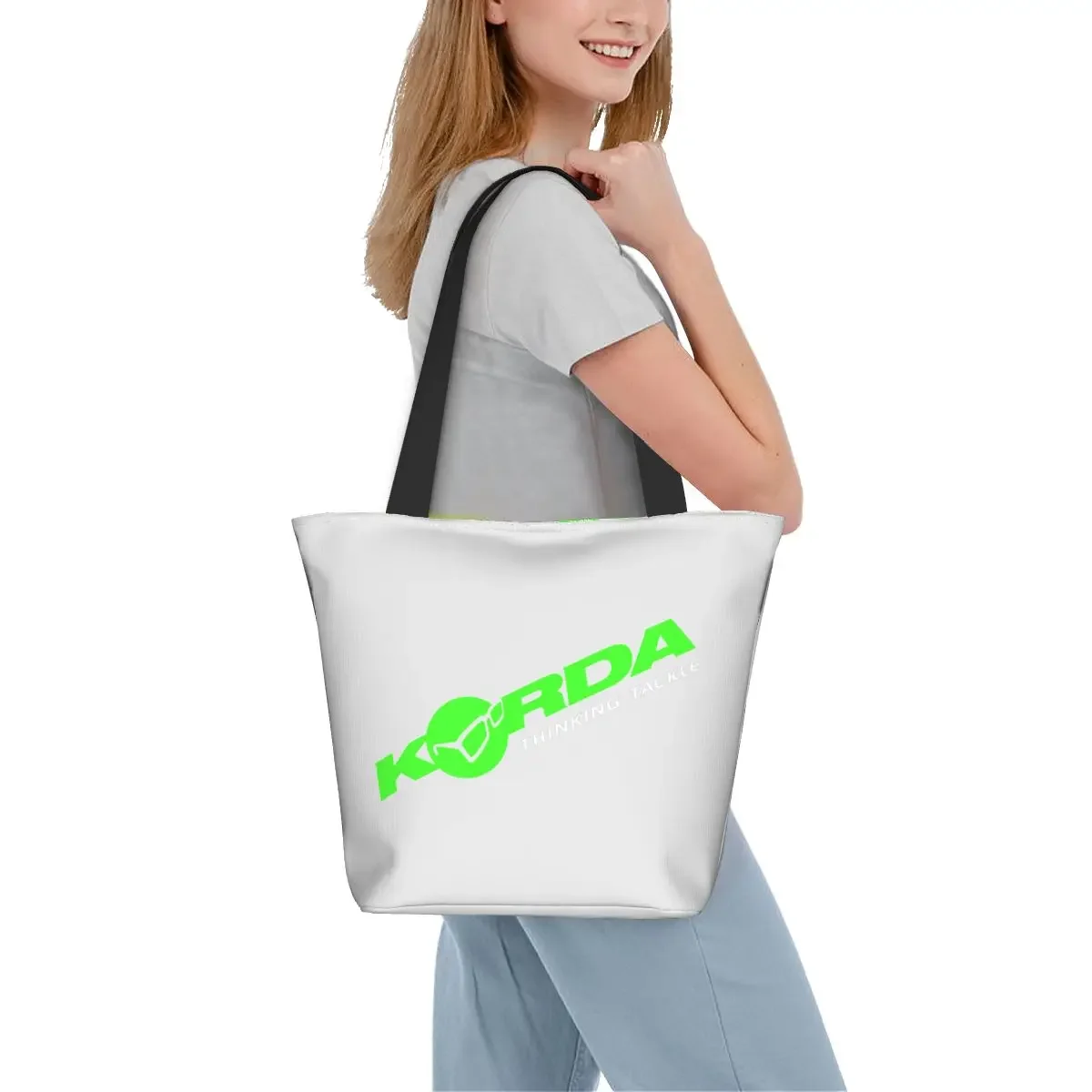 Korda Logo pancing tas belanja tas belanja wanita ikan mas nelayan hadiah kanvas bahu tas belanja tas tangan kapasitas besar