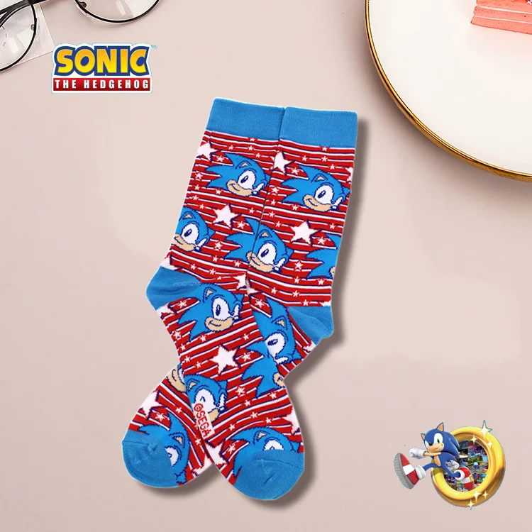 Sonic Cartoon Children's Mid-tube Socks Anime Characters Printed Unisex Polyester-cotton Socks Birthday Christmas Gifts for Kids