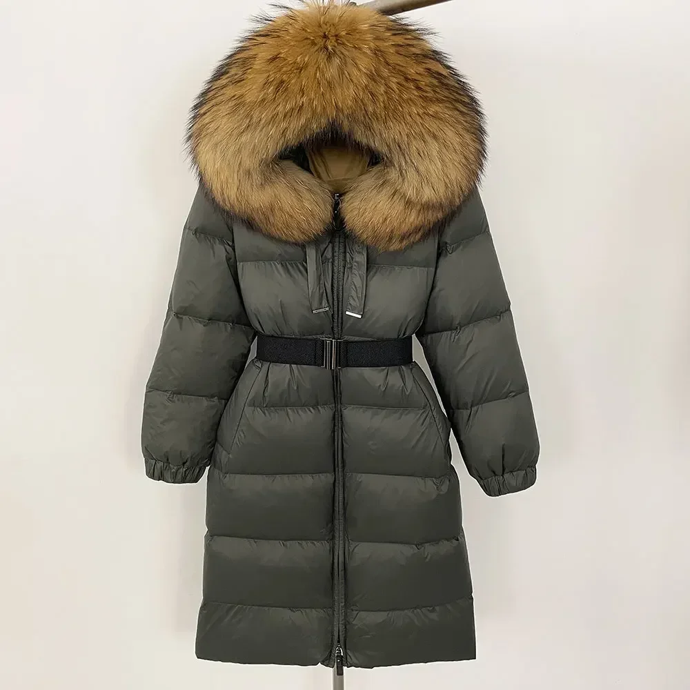 New Winter 2024 Warm 90 White Duck Down Coat Female Cold Lady Real Fur Coat Women Hooded Long Natural Fox Fur Puffer Jacket