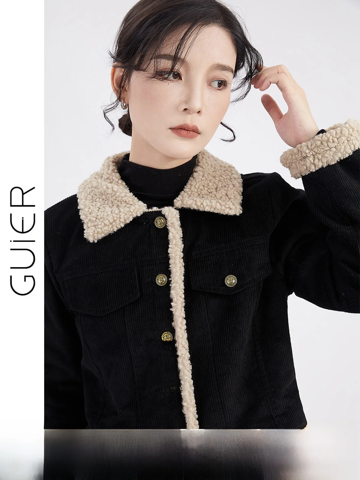 

Faionable Retro Corduroy Jaet Women's Winter Lamb Fur ort Top Guier No Wa Vintage Sle Button up Long Sve Loose Fit