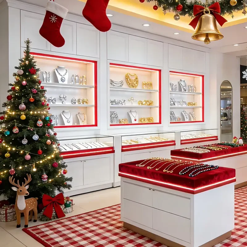 Fashion Jewelry LED Lighting Stainless Steel Eco-Friendly Showroom Display Cabinets Set for Retail Store Shopping Mall