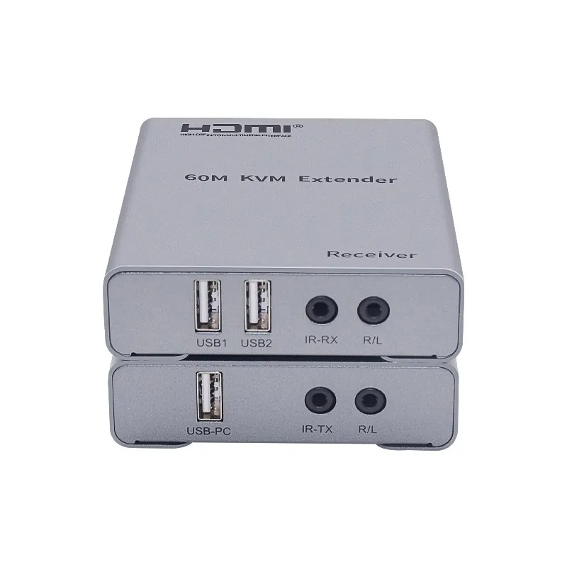 

60M HDMI KVM RJ45 Extender over Cat5/6 Ethernet Cable 1080P 60Hz HDMI USB KVM Transceiver Support Mouse Keyboard for PC NVR HDTV