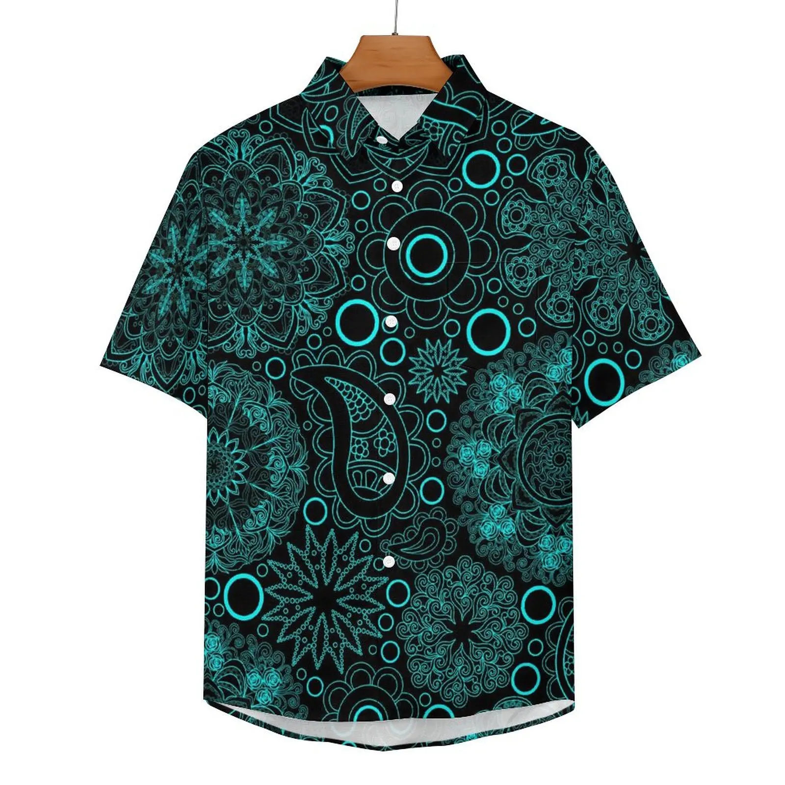 Boho Paisley Beach Shirt Blue Mandala Hawaii Casual Shirts Man Novelty Blouses Short Sleeve Design Clothing Big Size 3XL 4XL