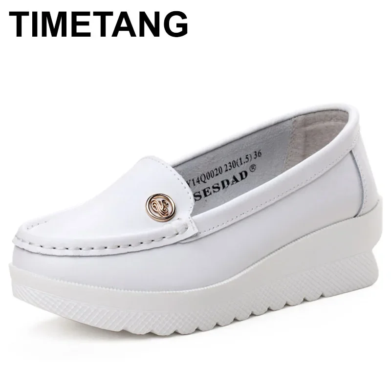 Fashion Breathable Mom Shoes Women Genuine Leather Shoes with Low Heels Slip on Casual   Women Loafers Soft Nurse Shoes