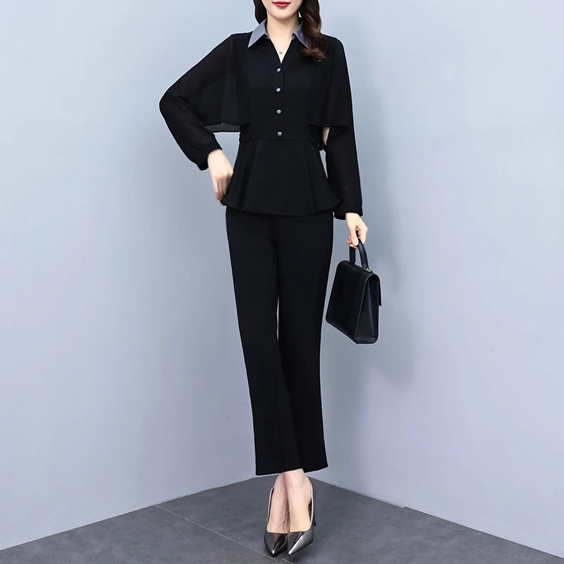 Fashion Oversize Women Pants Sets For Spring Autumn 2023 New False 2 Pieces High Office Lady Pantsuits Outfits Top Quality