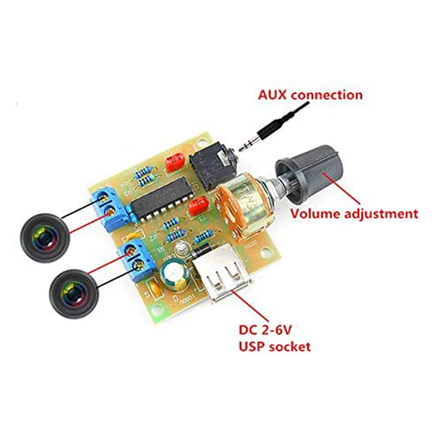 Placa Mini Amplificador de Áudio de Potência, 5W + 5W, HiFi Dois Canais, PM CM2038, Fonte USB 5V