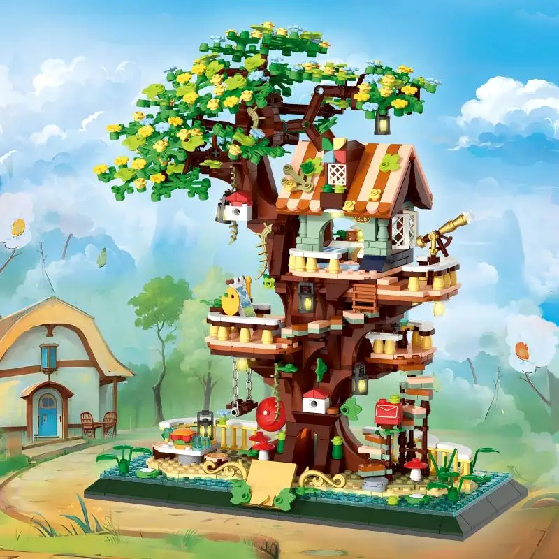 Tree House BuildingBlocks, ForestTreehouse Model, DIYAssembly, DesktopOrnament, Ideal Giftfor Model Collectors.