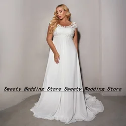 Jiayigong White Plus Size Wedding Dress New Arrical Cap Sleeve Scoop Applique Chiffon Pregnant Bridal Gown for Maternity Bride