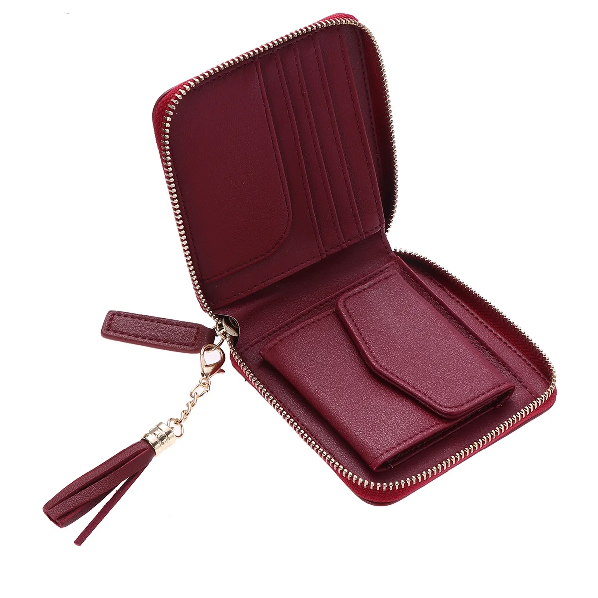 Short Wallet For Pu Compact Clutch 10X10.5X2.1Cm Wine Red Lightweight Daily Use Chic Purse Fashion Women