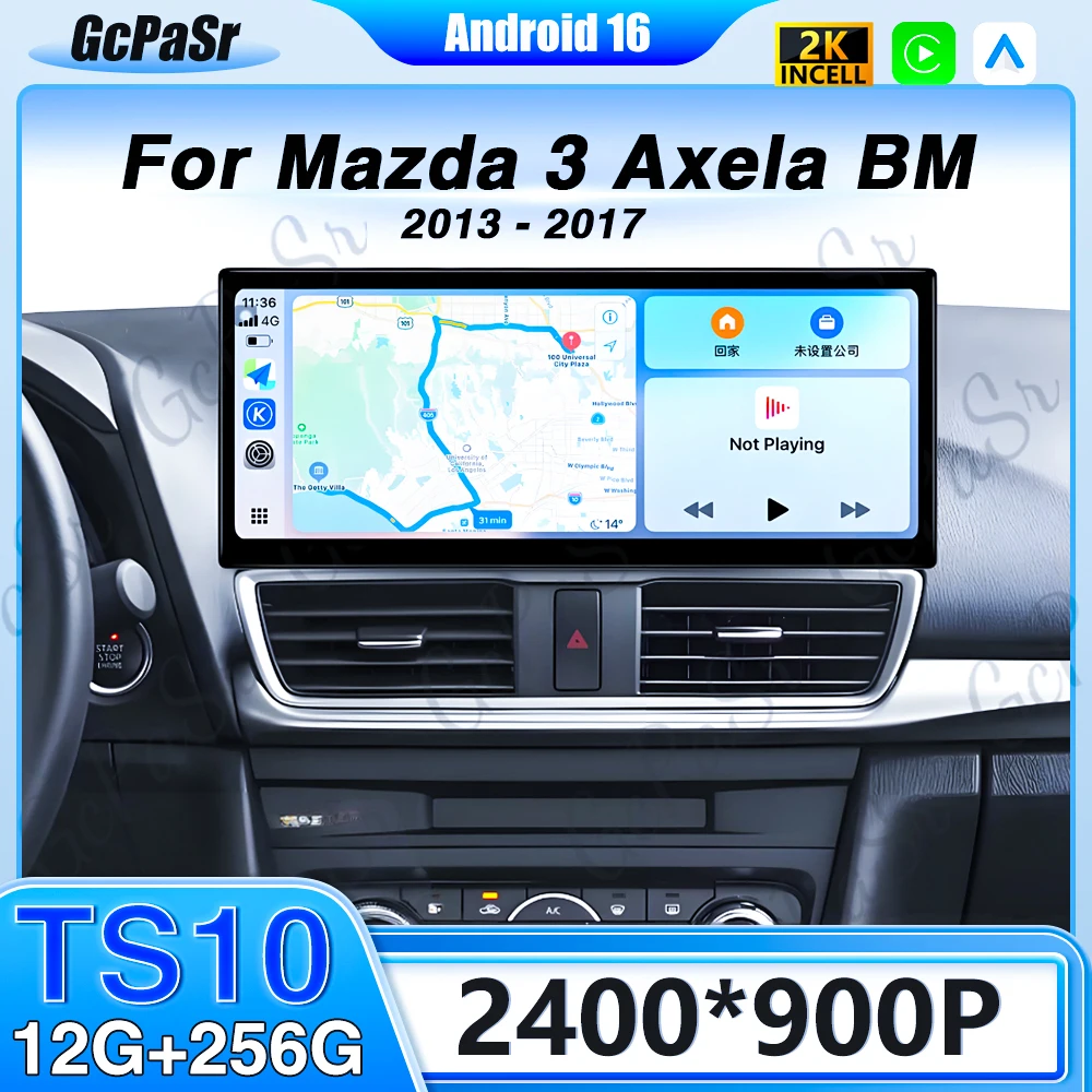 Android 16 Bluetooth 12.3 inch For Mazda 3 Axela BM 2013-2017 Car Radio Multimedia Video Player Navigation GPS Auto Carplay WIFI