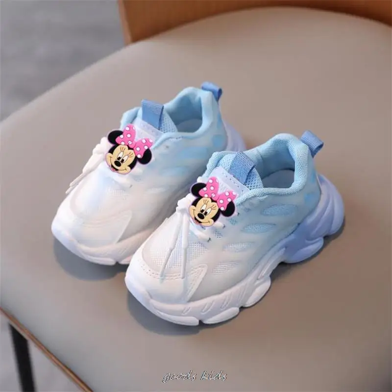 Disney Mickey Minnie Children Mesh Breathable Sneakers Spring New Baby Soft Bottom Casual Shoes School Sports Sneakers Boy Girls